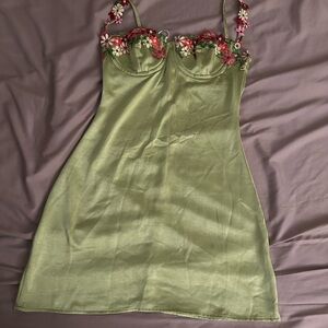 Princess Polly Sage Green Satin floral Dress